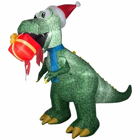 GEMMY INDUSTRIES 7.5 ft. Animated Christmas Airblown Inflatable T Rex with Present, Green 664706